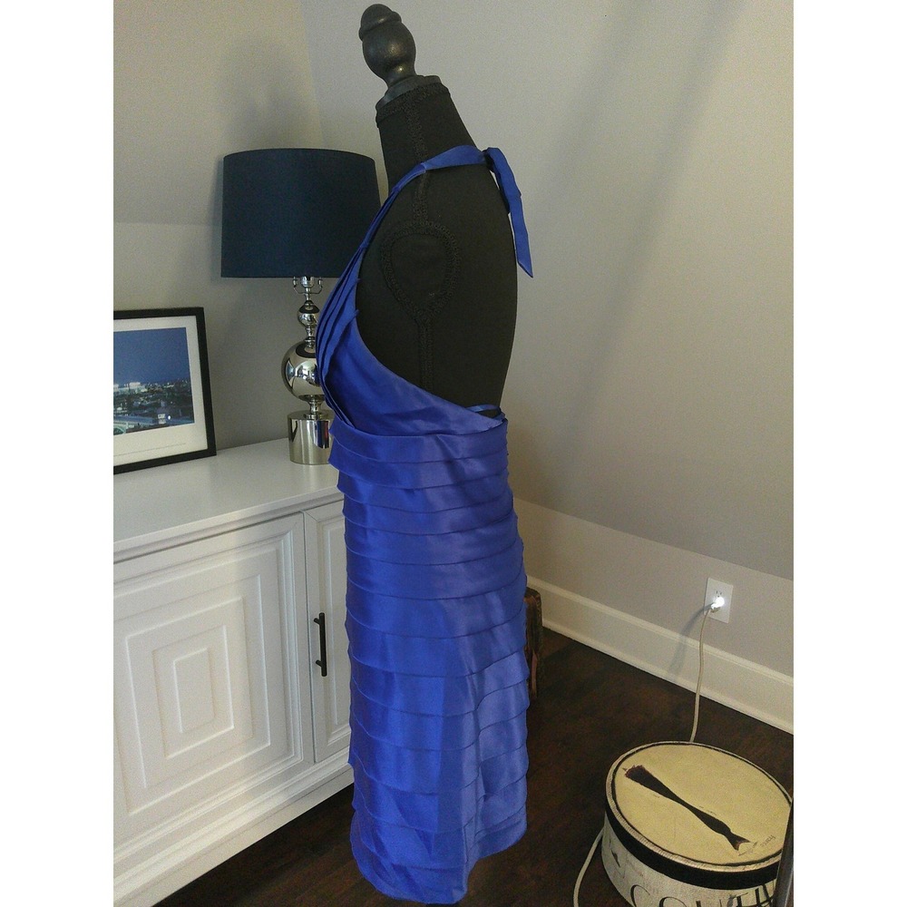 BCBGMAXAZRIA Cocktail‎ Dress Womens 8 Blue Good Satin Tiered Halter Mini - Picture 12 of 12